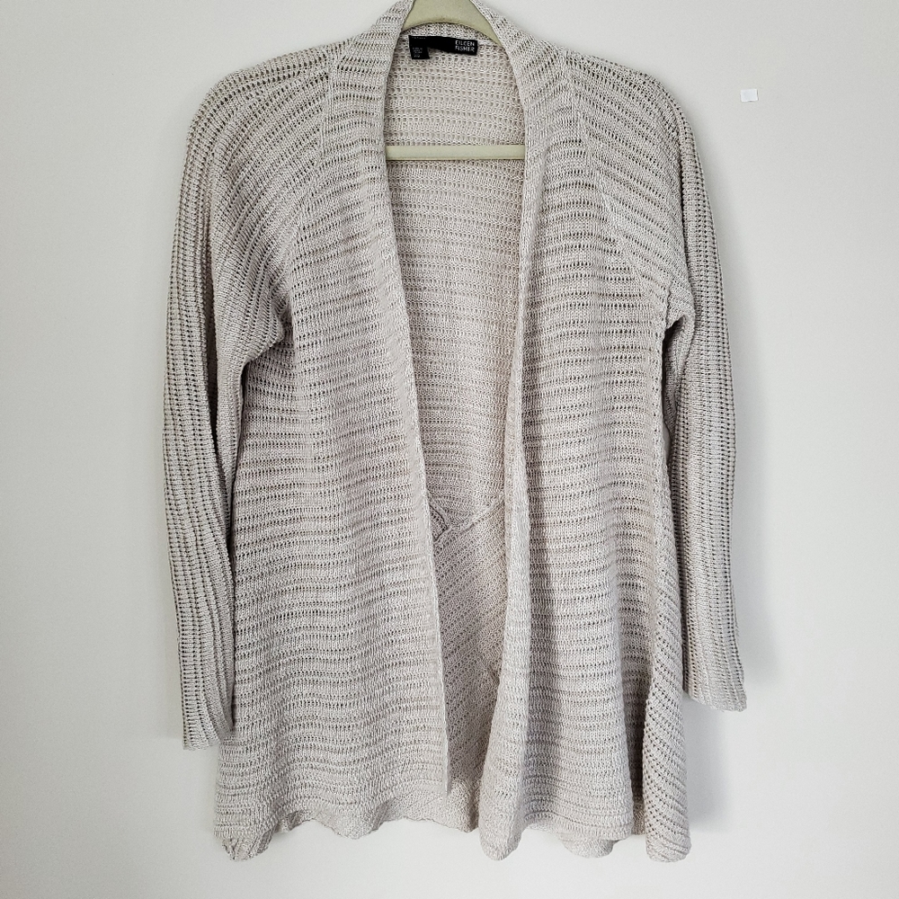 Eileen Fisher Draped Linen Open Knit Cardigan Women's Petite Medium